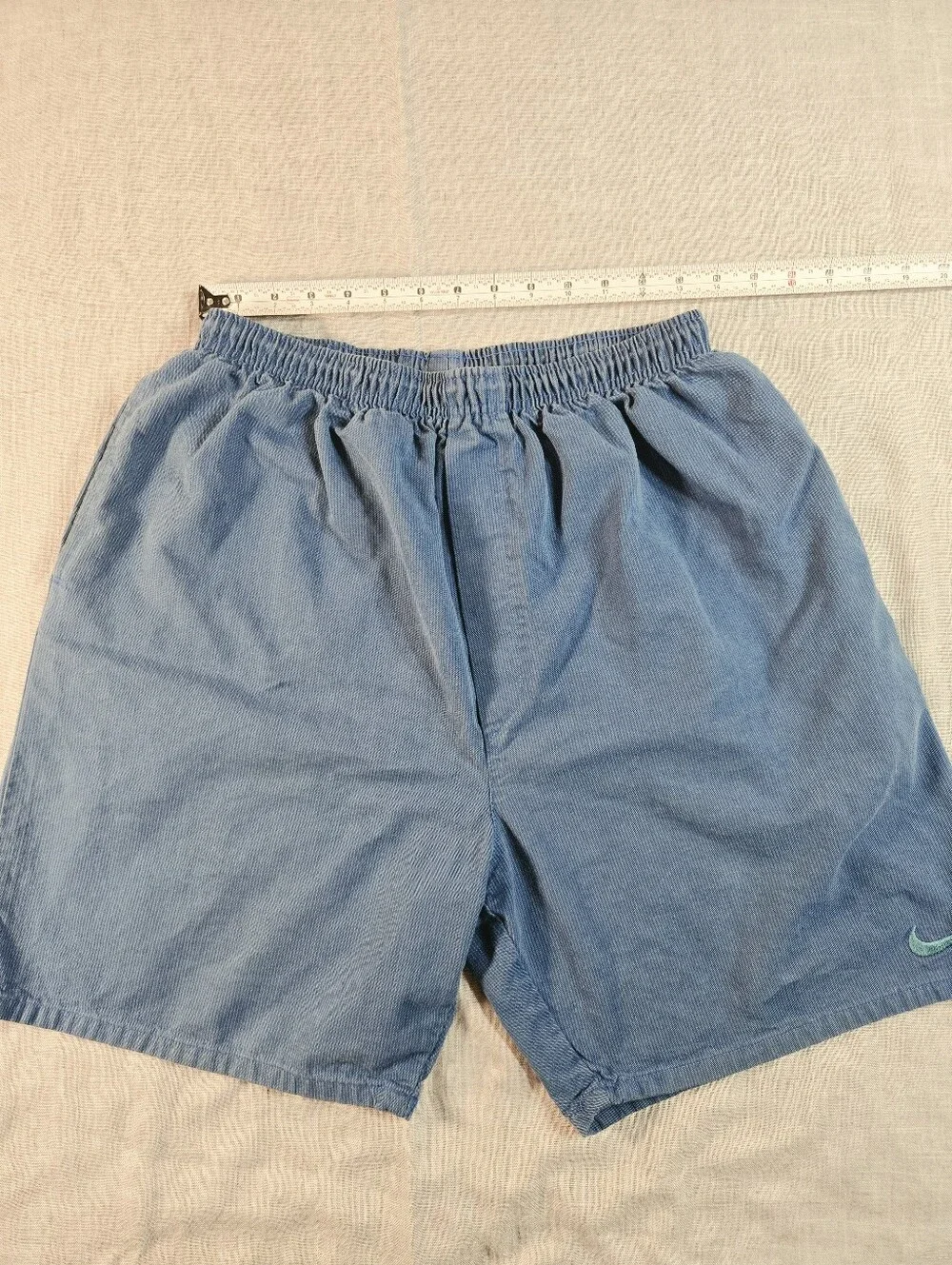VTG 90s Nike White Tag Corduroy Shorts Mens L Blue Embroidered Swoosh USA Made